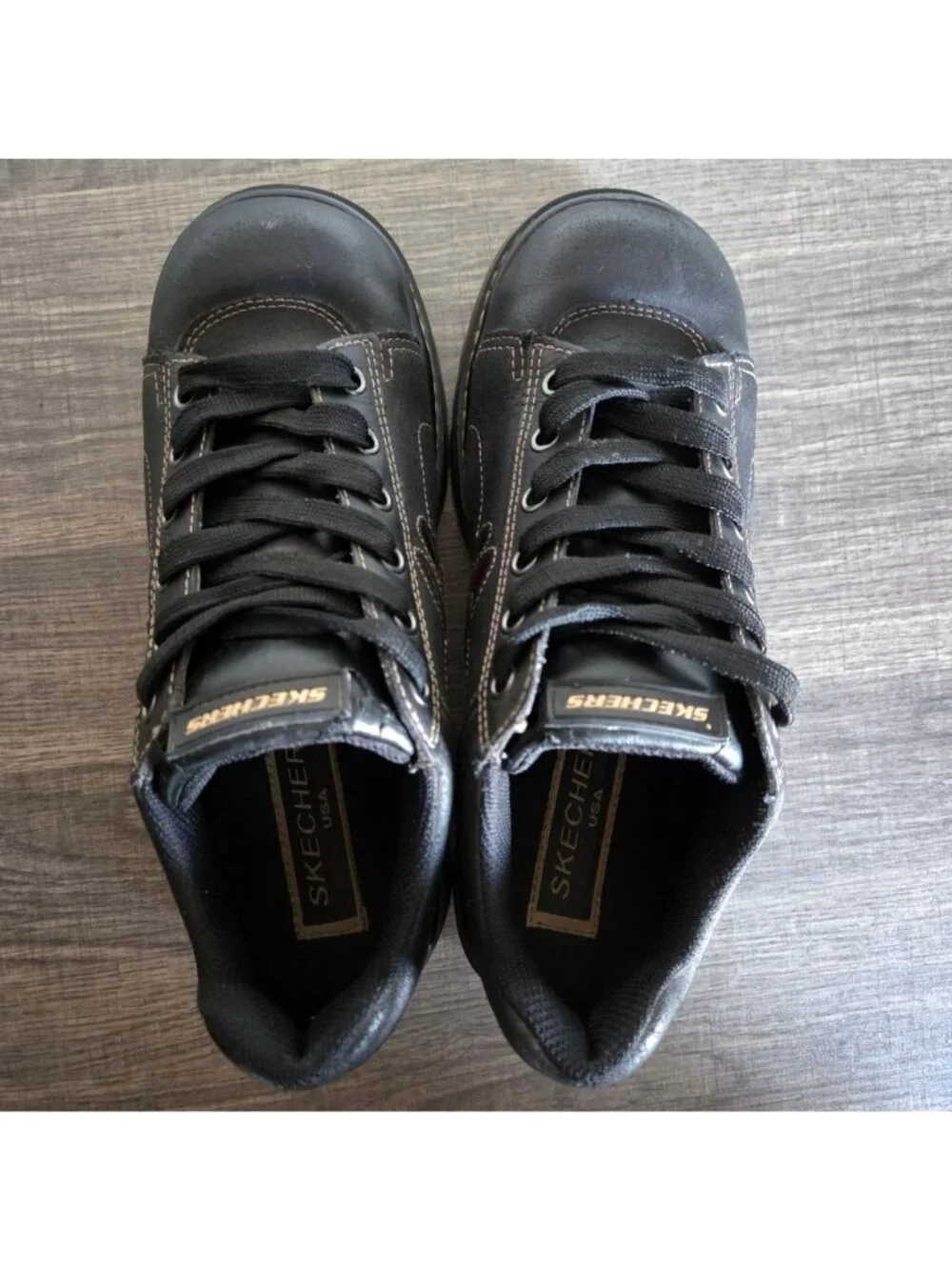 Vintage Skechers Jammers Leather Shoes Black Size 9.5 Chunky Y2K Platform Grunge